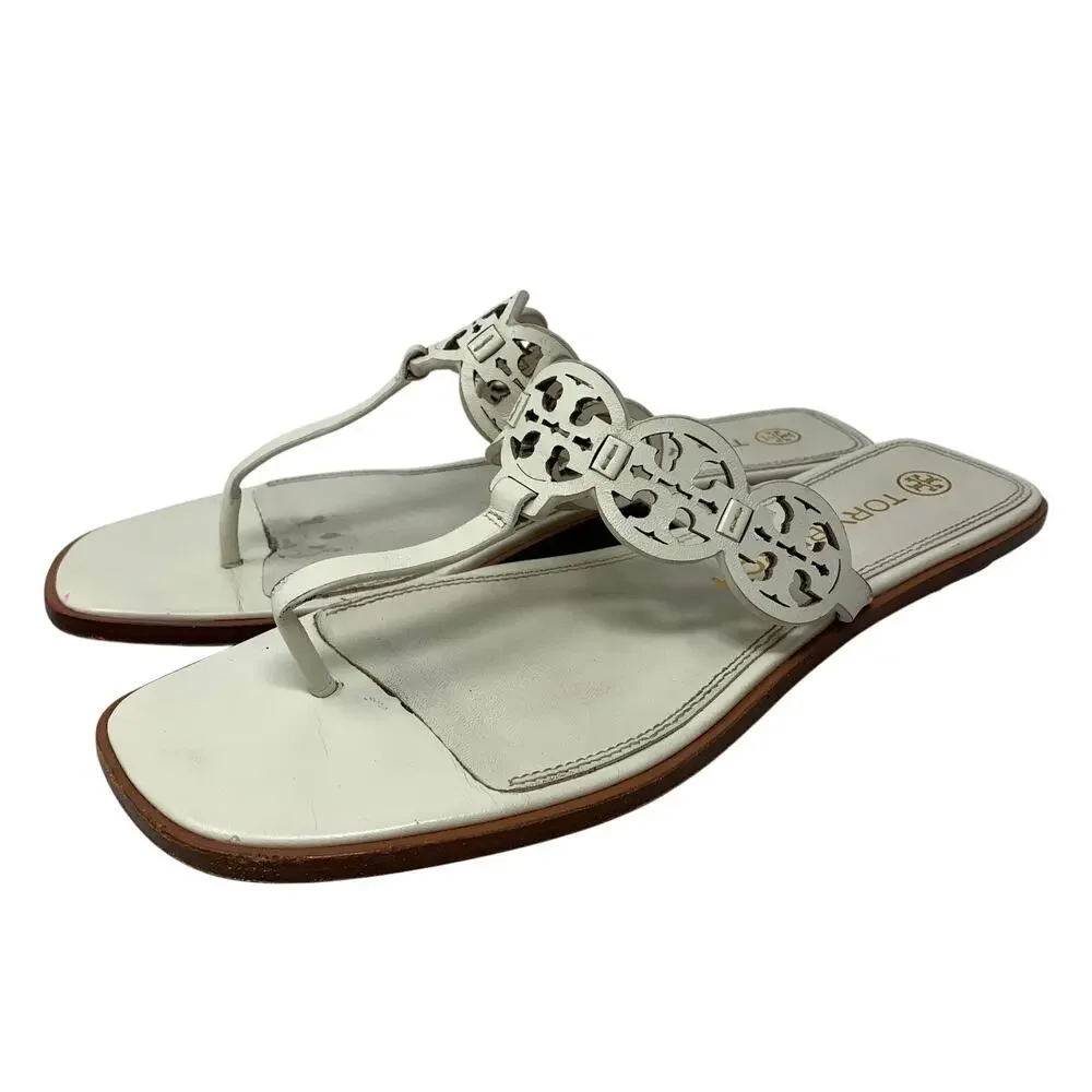 Tory Burch Tiny Miller Thong Wedge Sandals Womens Size 10.5 White Leather